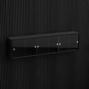 Brace wall cabinet Black Diamond Ash 1800 mm six sliding glass doors with Black Diamond Ash acoustic panels